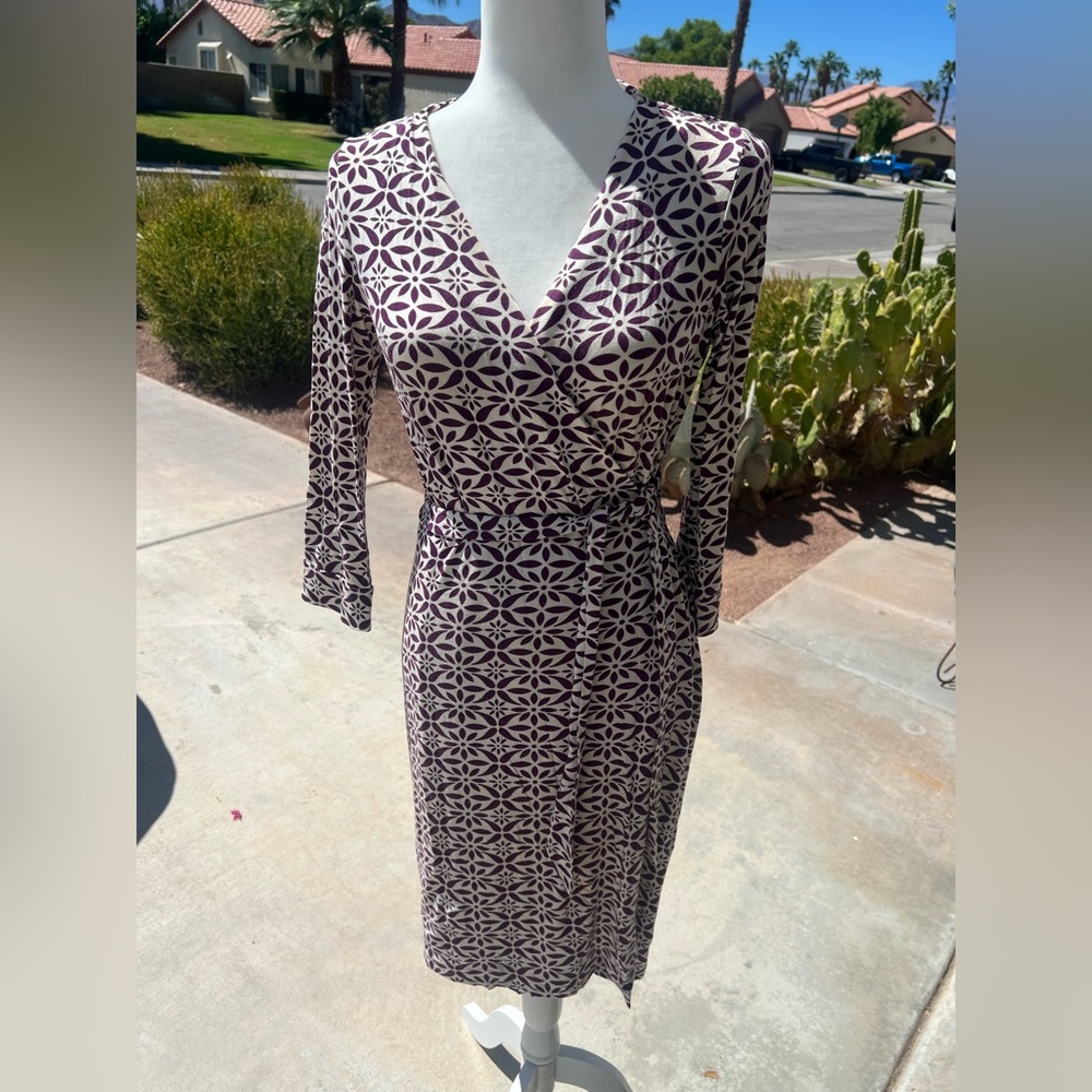 Diane Von Furstenberg Geometric Purple Wrap Dress Sz 4